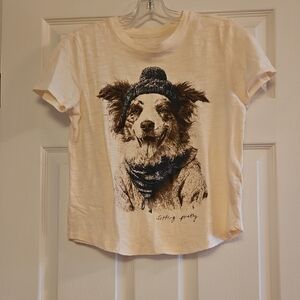 Pilcro Cream Tee with Navy Dog Graphic